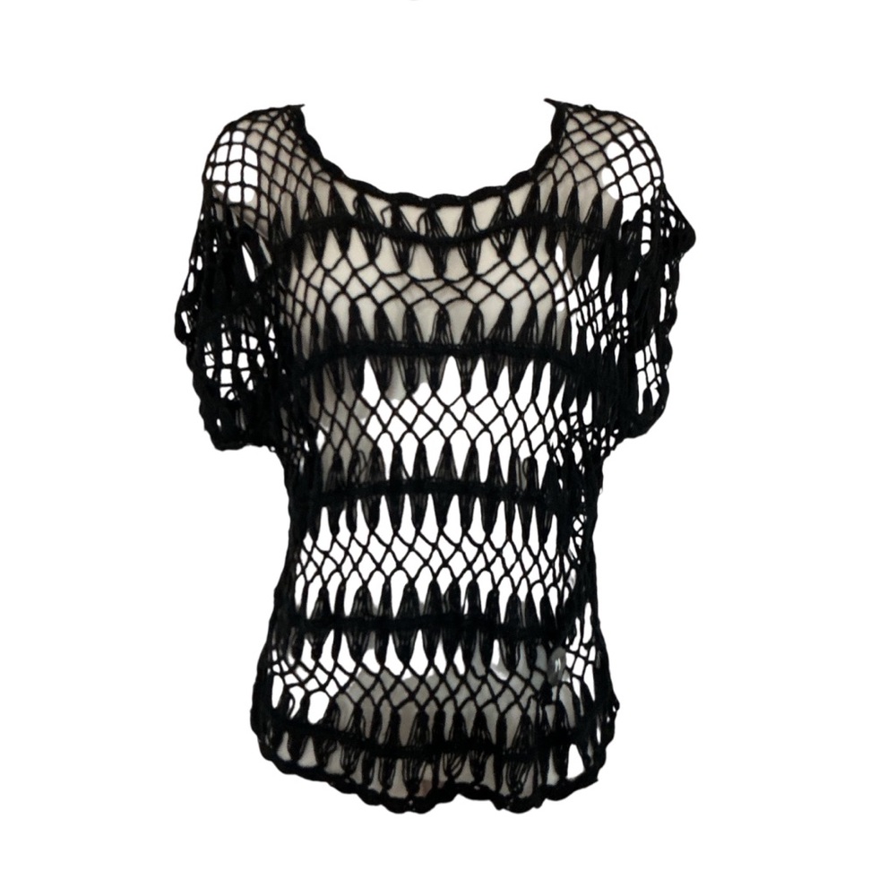 NWT Full Tilt Tillys Black Short Sleeve Open Weave Sweater Top Size Medium Sheer